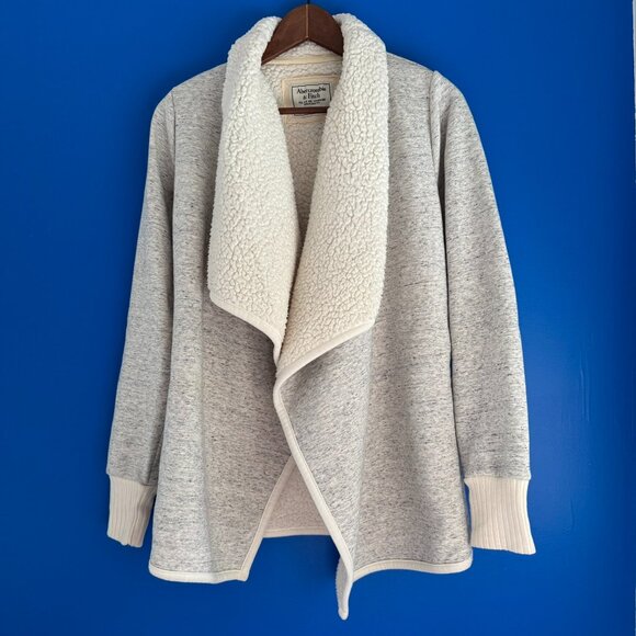 Abercrombie & Fitch Heather Gray Sherpa Fleece Lined Cardigan Open Front - S - Picture 1 of 8